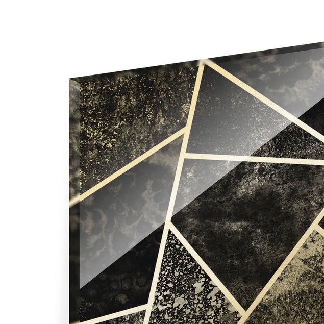 Glas Wandbilder Goldene Geometrie - Graue Dreiecke