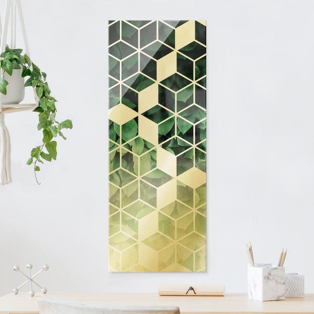Abstrakte Kunst Goldene Geometrie - Grüne Blätter