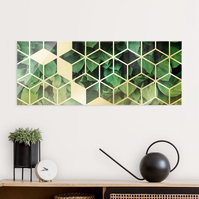 Abstrakte Kunst Goldene Geometrie - Grüne Blätter
