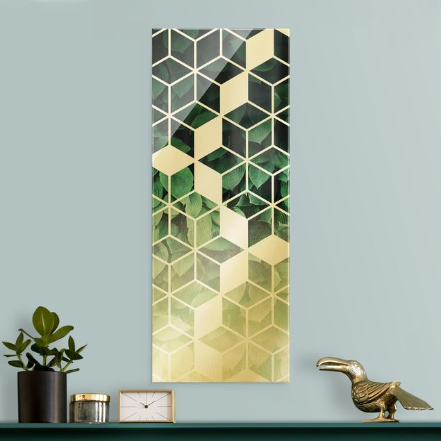 Wandbilder abstrakt Goldene Geometrie - Grüne Blätter