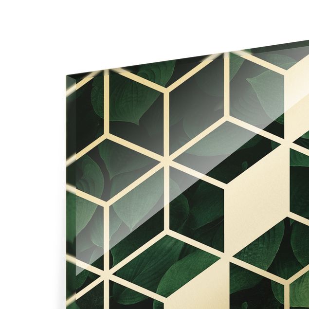 Schöne Wandbilder Goldene Geometrie - Grüne Blätter