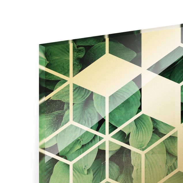 Schöne Wandbilder Goldene Geometrie - Grüne Blätter