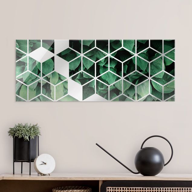 Wandbilder abstrakt Goldene Geometrie - Grüne Blätter