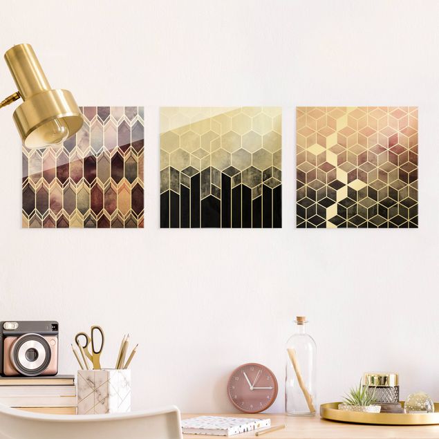 Wandbilder abstrakt Goldene Geometrie - Rosa & Grau