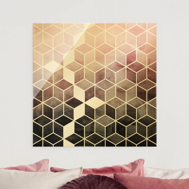 Abstrakte Kunst Rosa Grau goldene Geometrie