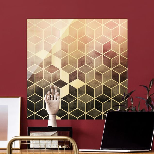 Wandbilder abstrakt Rosa Grau goldene Geometrie