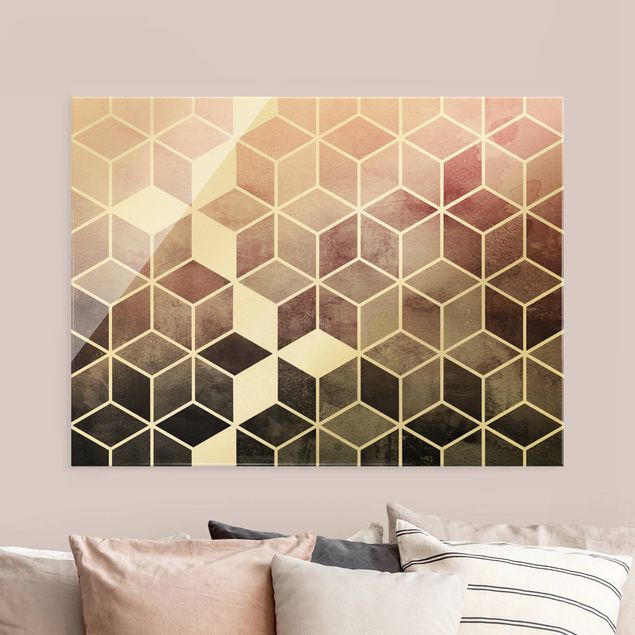 Wandbilder abstrakt Goldene Geometrie - Rosa Grau