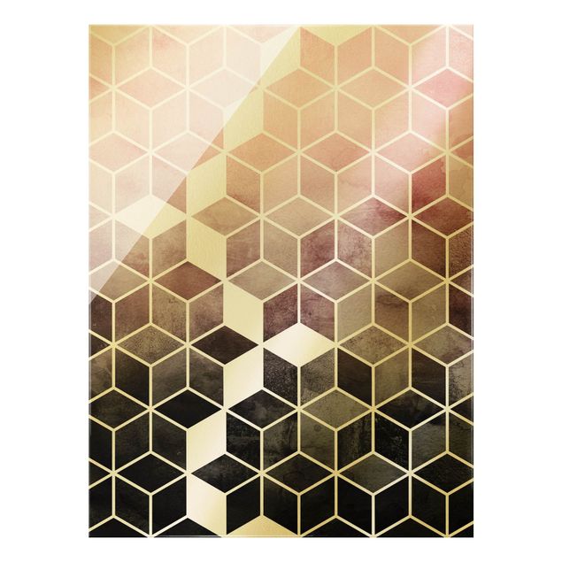 Schöne Wandbilder Rosa Grau goldene Geometrie
