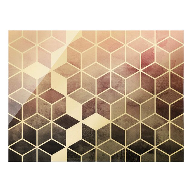 Schöne Wandbilder Goldene Geometrie - Rosa Grau