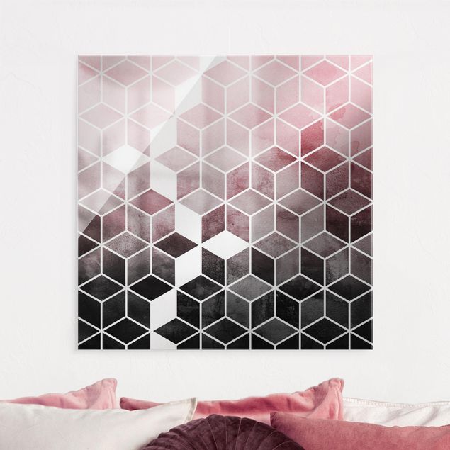 Wandbilder abstrakt Rosa Grau goldene Geometrie