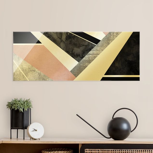 Wandbilder abstrakt Goldene Geometrie - Rosa Schwarz