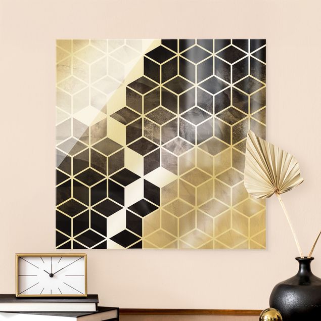 Wandbilder abstrakt Schwarz Weiß goldene Geometrie