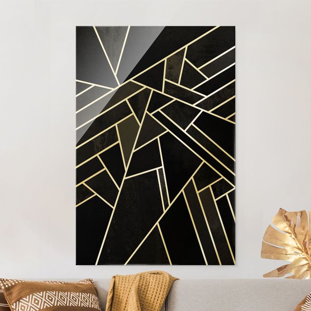 Abstrakte Kunst Goldene Geometrie - Schwarze Dreiecke