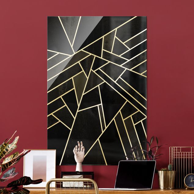 Wandbilder abstrakt Goldene Geometrie - Schwarze Dreiecke
