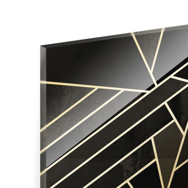 Glas Wandbilder Goldene Geometrie - Schwarze Dreiecke
