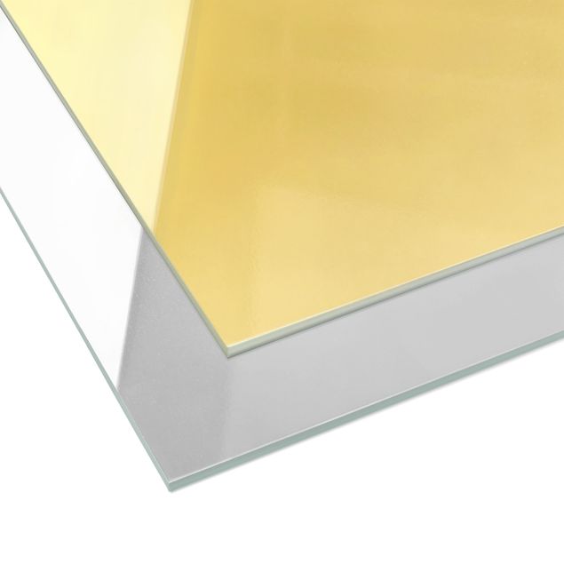 Glasbild - Goldene Geometrie - Sechsecke Blau Weiß - Hochformat 2:5