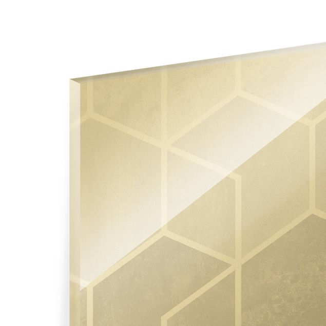 Bilder auf Glas Goldene Geometrie - Sechsecke Schwarz Weiß