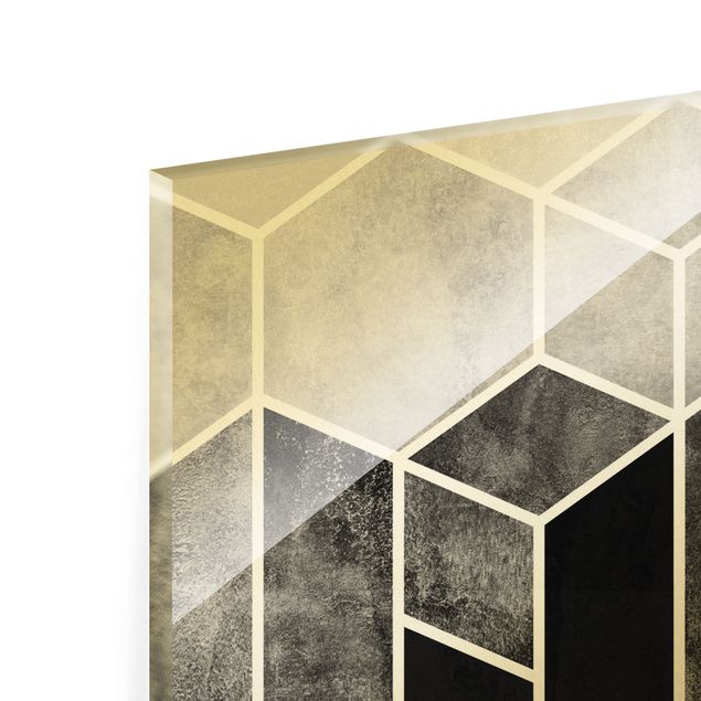 Wandbilder Goldene Geometrie - Sechsecke Schwarz Weiß