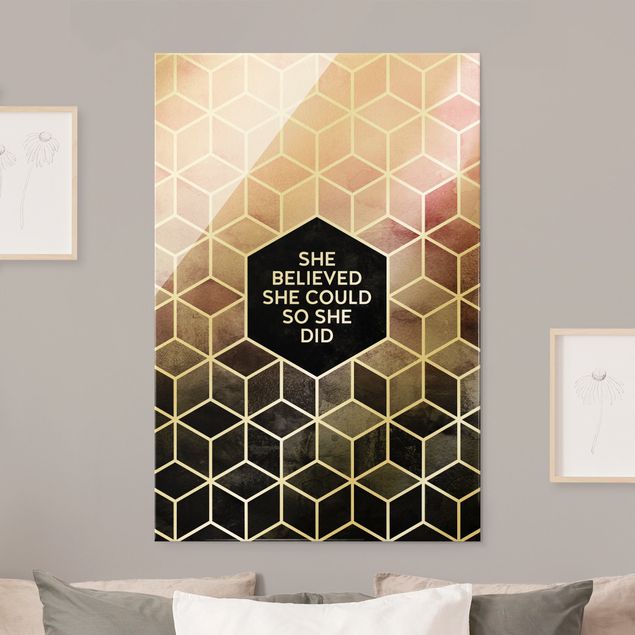 Wandbilder abstrakt Goldene Geometrie - She Believed She Could