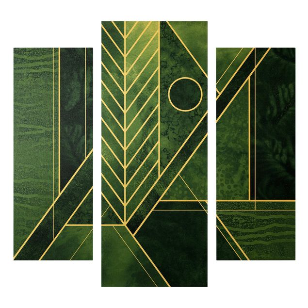 Leinwandbild Kunstdruck Goldene Geometrie - Smaragd