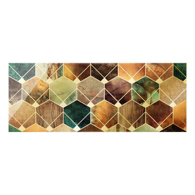 Abstrakte Glasbilder Goldene Geometrie - Türkises Art Deco