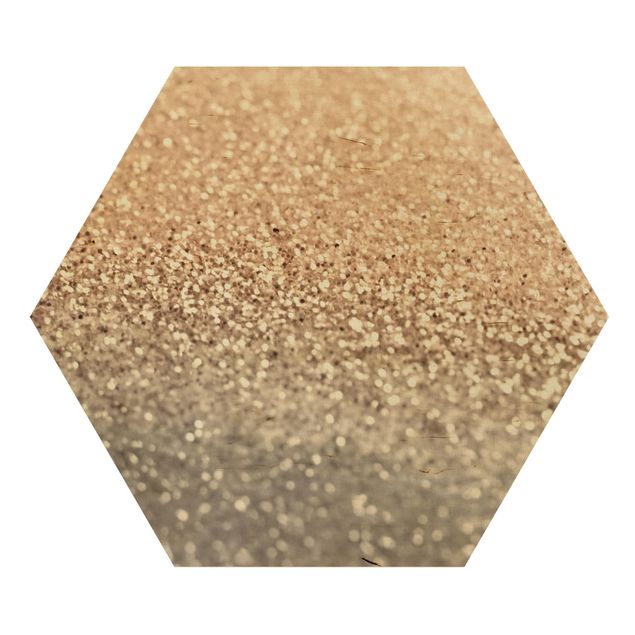 Hexagon Bild Holz - Goldene Glitzerlandschaft