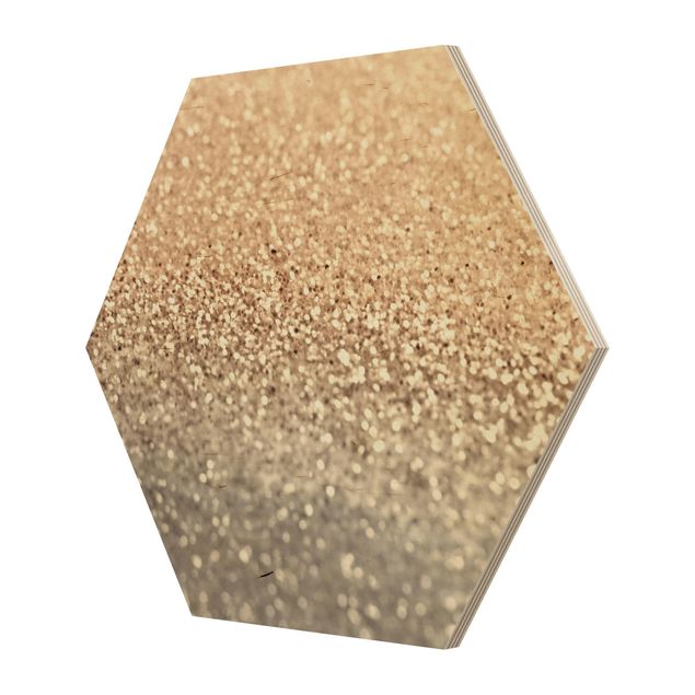 Hexagon Bild Holz - Goldene Glitzerlandschaft