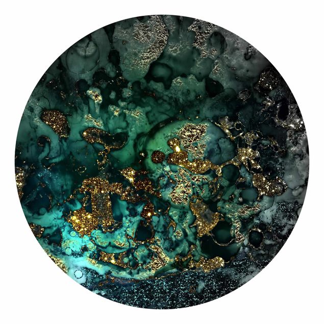 Runde Tapete selbstklebend - Goldene Meeres-Inseln Abstrakt