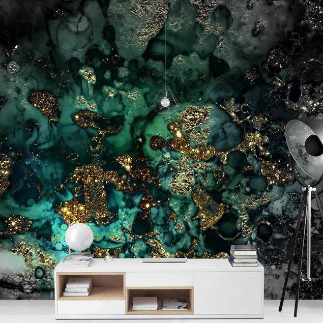 Tapete abstrakt Goldene Meeres-Inseln Abstrakt