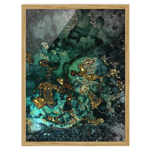 Gerahmte Kunstdrucke Goldene Meeres-Inseln Abstrakt