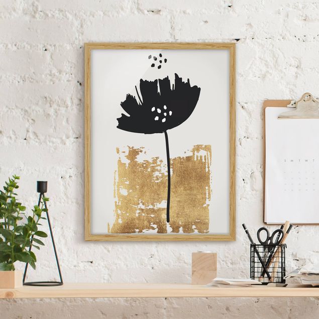 Kunstdruck Bilder mit Rahmen Goldene Mohn Blume