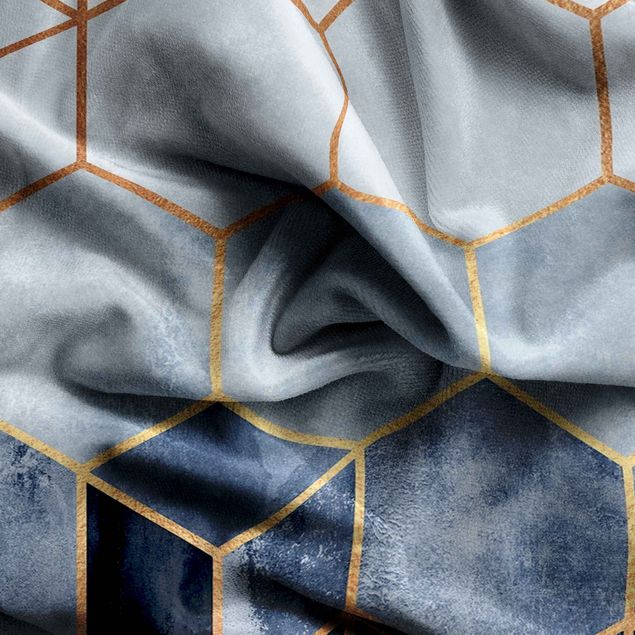 Vorhang Muster Goldene Sechsecke Blau Weiß