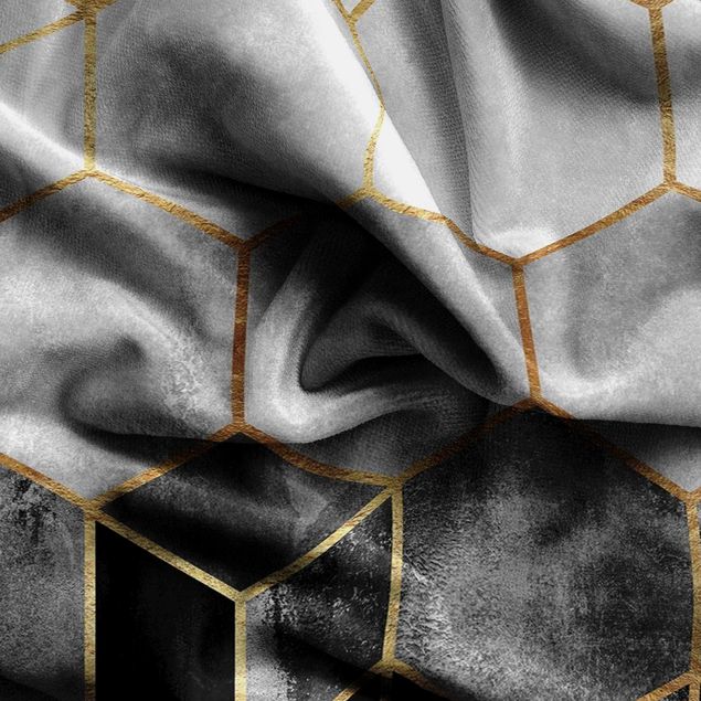 Vorhänge mit Muster Goldene Sechsecke Schwarz Weiß