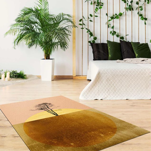 Moderner Teppich Goldene Sonne mit Baum