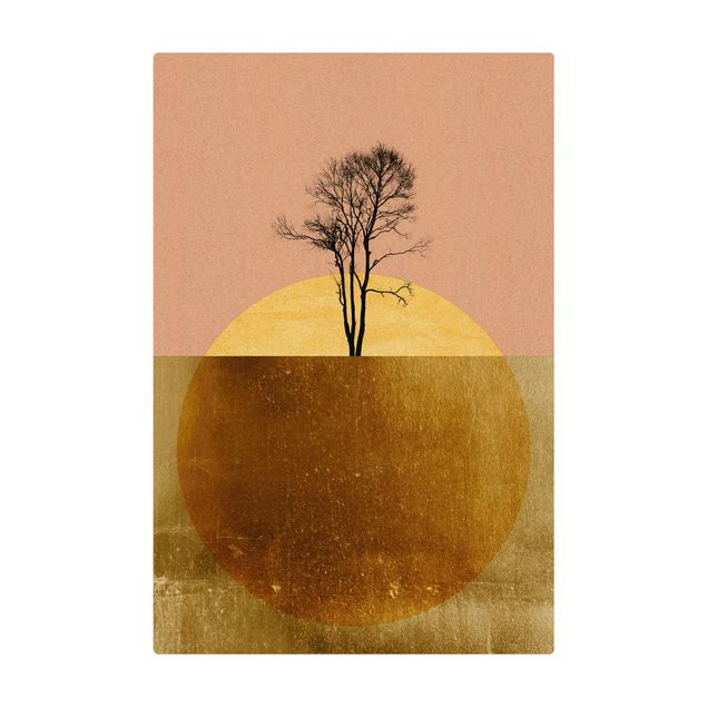 grosser Teppich Goldene Sonne mit Baum