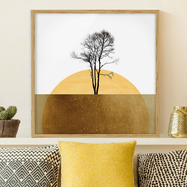 Gerahmte Bilder Natur Goldene Sonne mit Baum