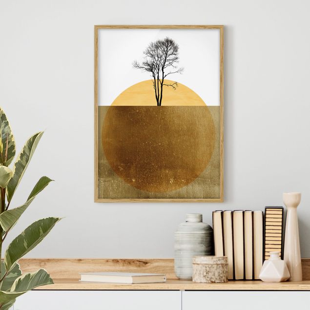 Kunstdrucke mit Rahmen Goldene Sonne mit Baum