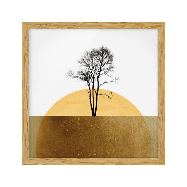 Gerahmte Bilder Goldene Sonne mit Baum