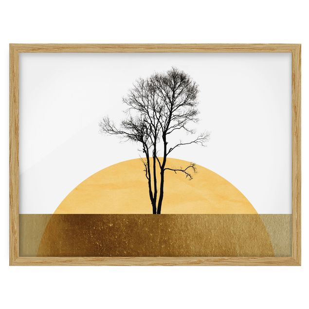 Bilder mit Rahmen Goldene Sonne mit Baum