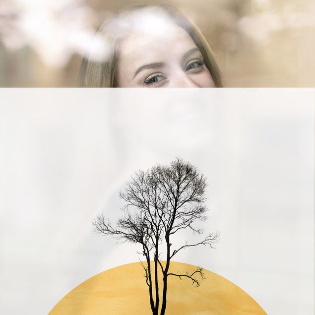 XXL Fensterbilder Goldene Sonne mit Baum