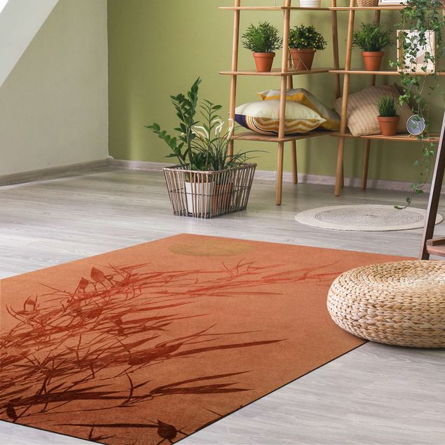 Moderner Teppich Goldene Sonne mit Rosa Bambus
