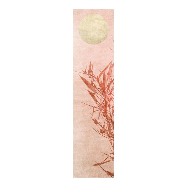 Schiebegardinen mit Motiv 3-teilig Goldene Sonne mit Rosa Bambus