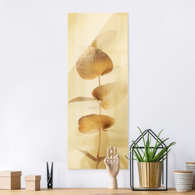 XXL Glasbilder Goldener Eukalyptuszweig