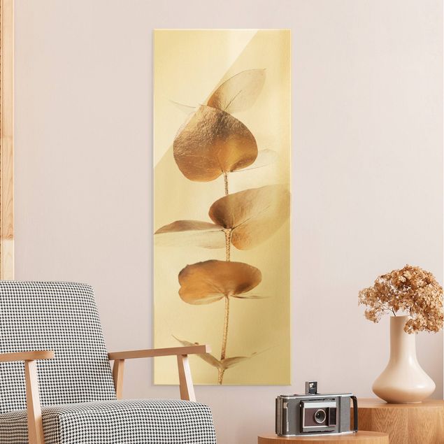 Glasbilder Blumen Goldener Eukalyptuszweig