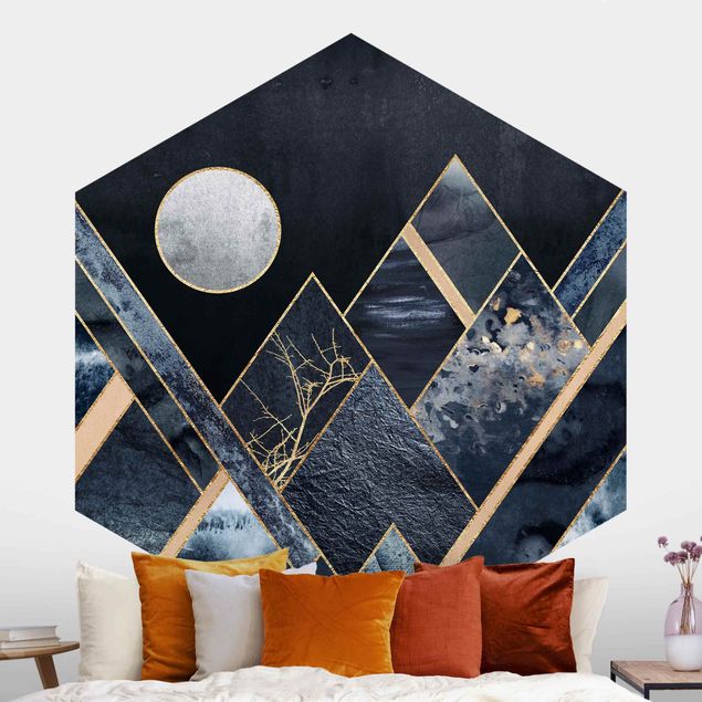 Abstrakte Kunst Goldener Mond abstrakte schwarze Berge