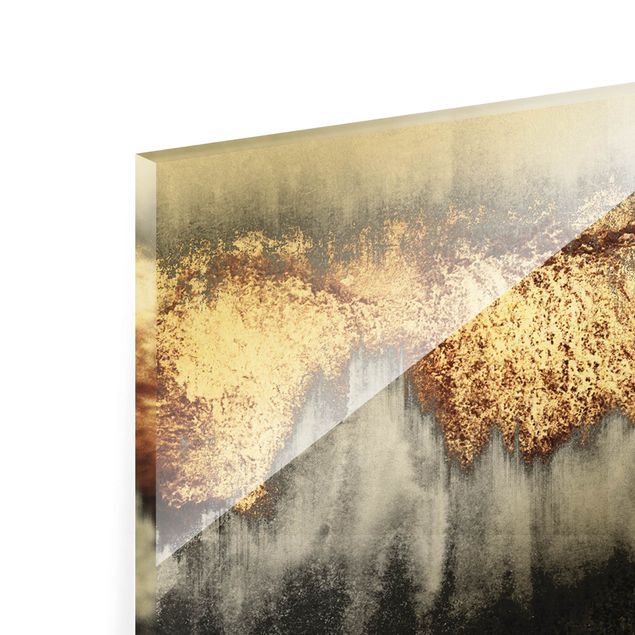 Glas Wandbilder Goldspuren in Aquarell