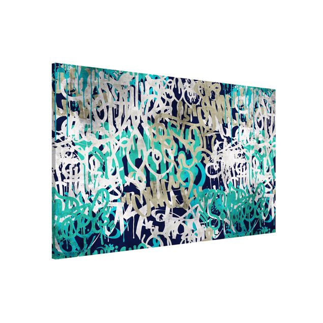 Magnettafel Sprüche Graffiti Art Tagged Wall Turquoise