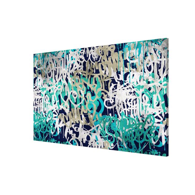 Magnettafel mit Motiv Graffiti Art Tagged Wall Turquoise