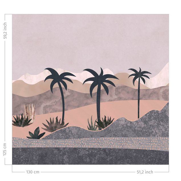 Fenstervorhänge Grafische Landschaft mit Palmen