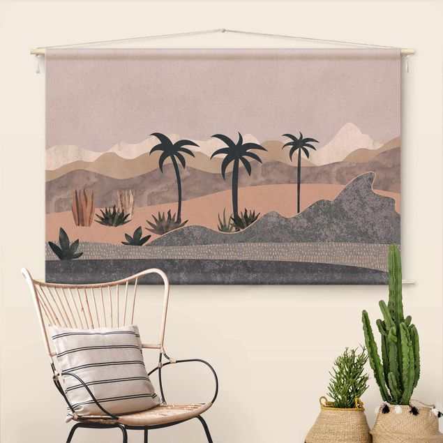 Wandteppich XXL Grafische Landschaft mit Palmen